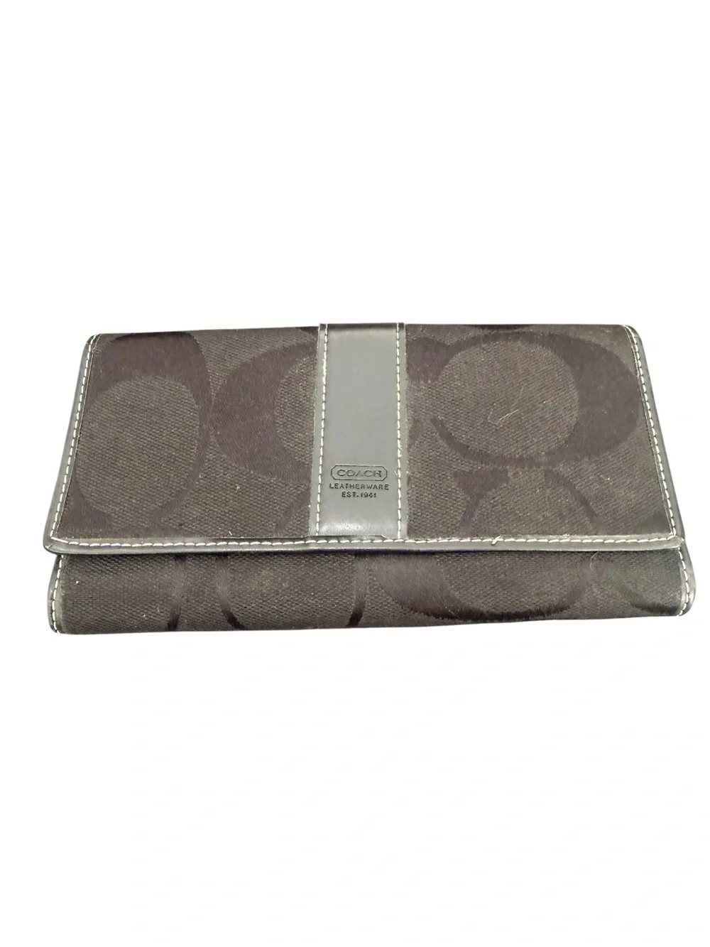 Coach Dark Brown Signature Continental Wallet with Leather Trim